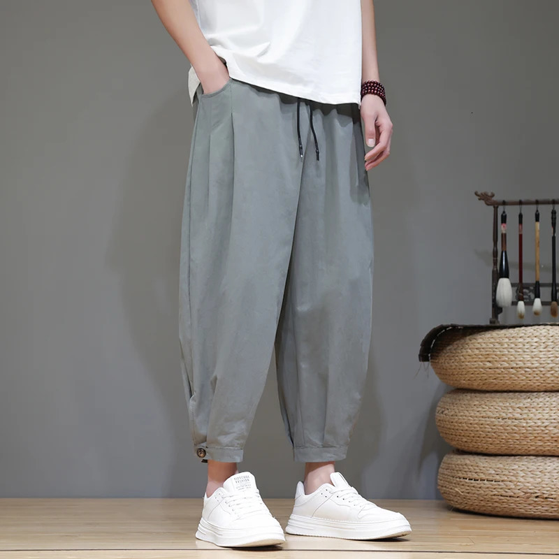 Chinese Style Mens Summer Pants Comfortable and Breathable Cotton Linen Man Trend AnkleLength Casual Harem 250605Z
