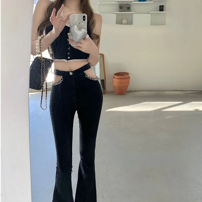Elasticity Flare Leggings Sexy Low Waist Denim Jeans Pants for Women Trend Skinny Black Long Bell Bottom Woman Tight 250604