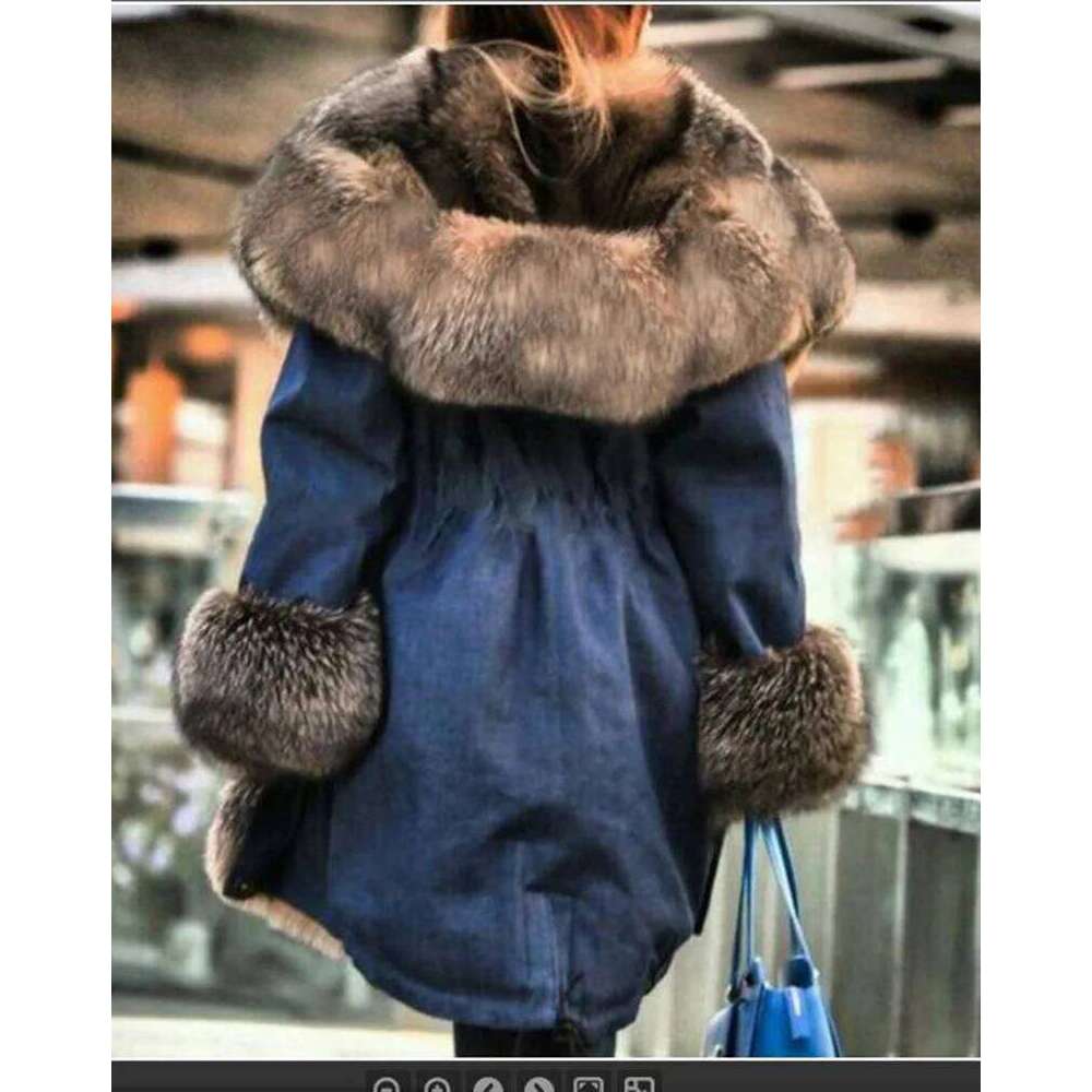 2024 EuropeanTemperament Commuting Imitation Crystal Fox Large Long Fur Collar Hooded Jacket Looks Slim and Elegant