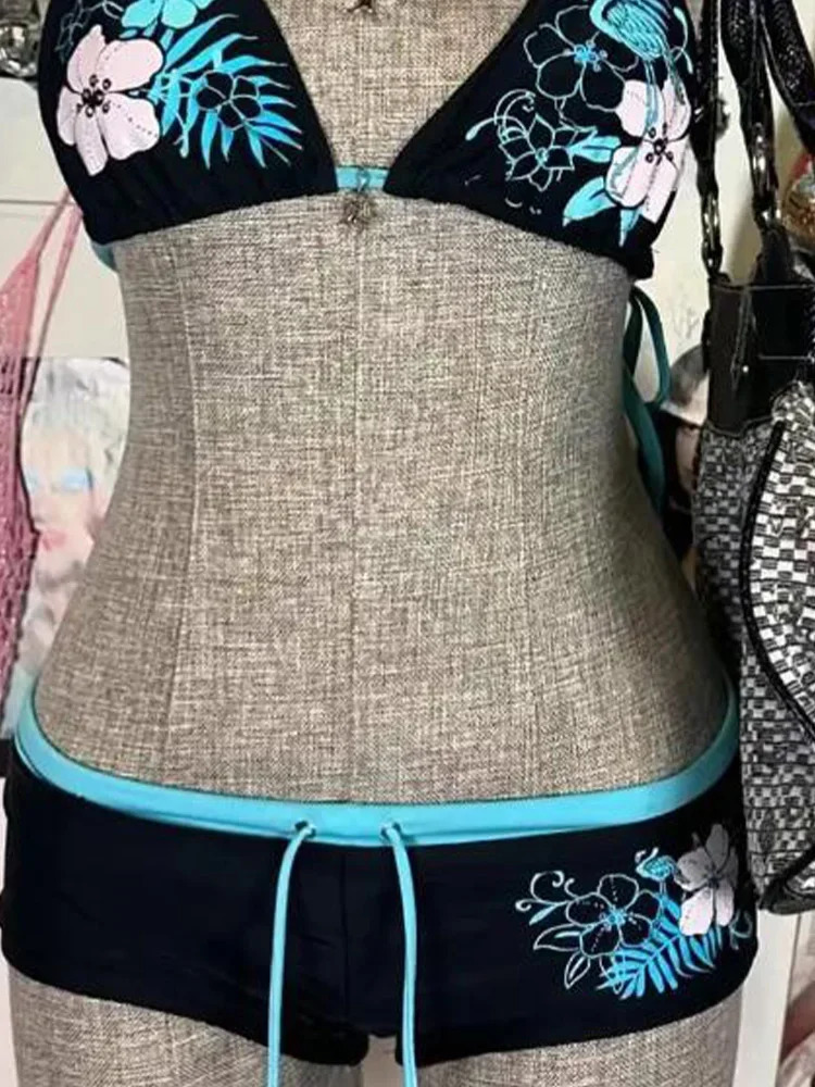 UETEEY Summer Swimwear Bikinis Set Sexy Print Laced Up Backless Bikini 2 Piece Women Split Swimsuit Beach Bikini 250604