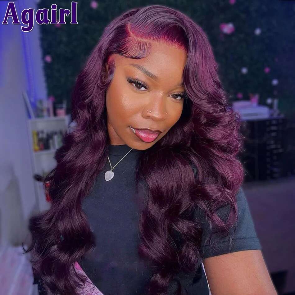 200% Density 13X6 Dark Purple Body Wave Human Hair Pre Plucked Ready Go Brazilian 99J 13x4 Wavy Lace Frontal Wigs For Women