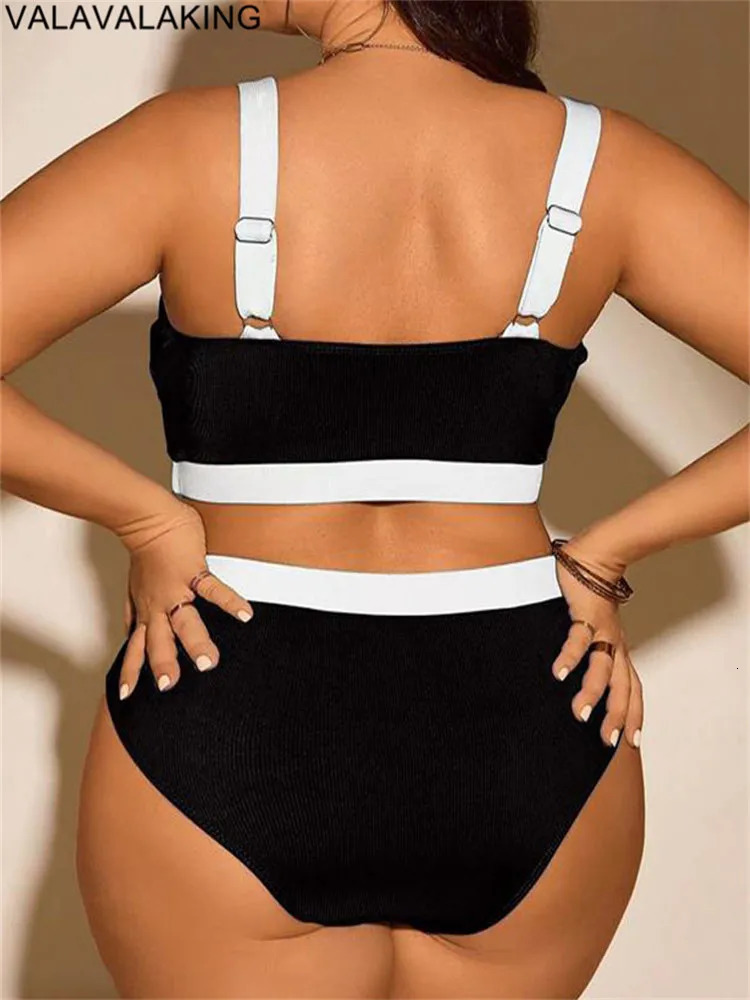 Solid Patchwork Two Piece Plus Size Bikini Women High Waist Large Swimsuit Lady Chubby Swimwear Beach Curvy Bathing Suit 250604