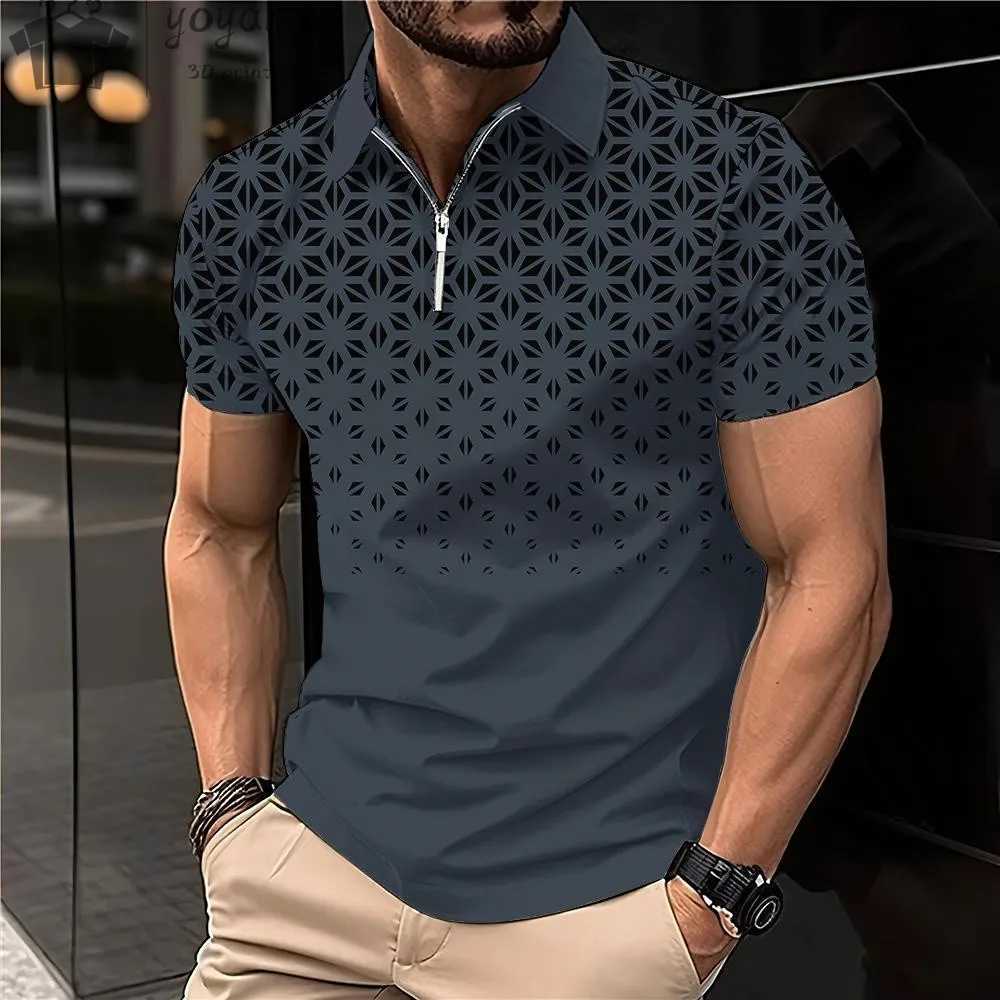 New Summer Mens Fashion Polo Shirt Lapel Short Sleeved Polo Shirt 3D Printing Business Pullover T-Shirt Mens Polo Shirts XJ250605