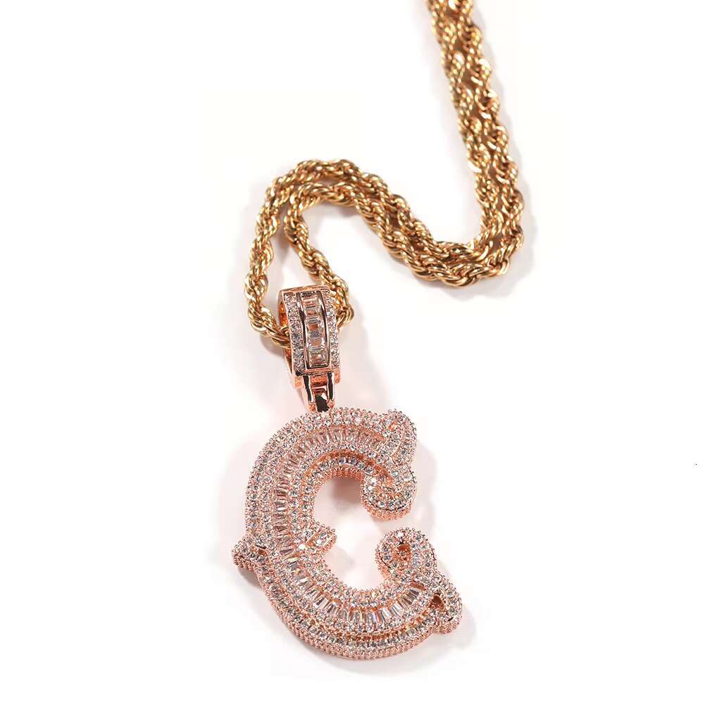 UWIN Hip Hop Style Ice Cube Alphabet Initial Pendant 925 Silver Moissanite Long Bar Shining Necklace Rapper Charm Jewel