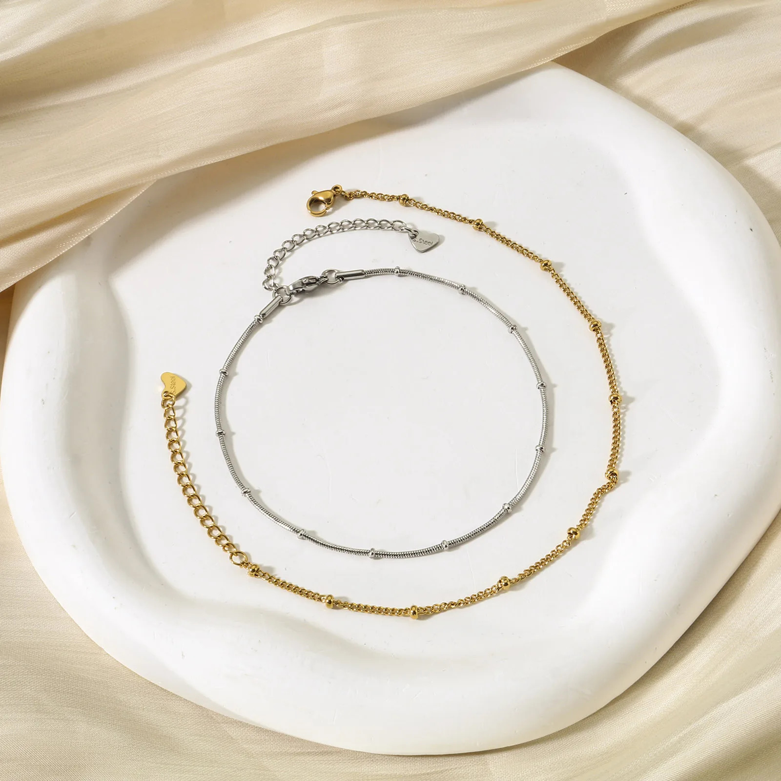 Trendy Stainless Steel Anklet Gold Color Round Link Chains On Foot Barefoot Sandals Anklet Bracelet Women Summer Jewelry1PC 250528