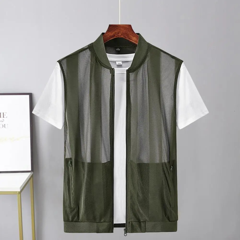 Skintouching Men Breathable Hollow Hiking Waistcoat Quick Drying Fishing Vest Pockets Streetwear 250605Z
