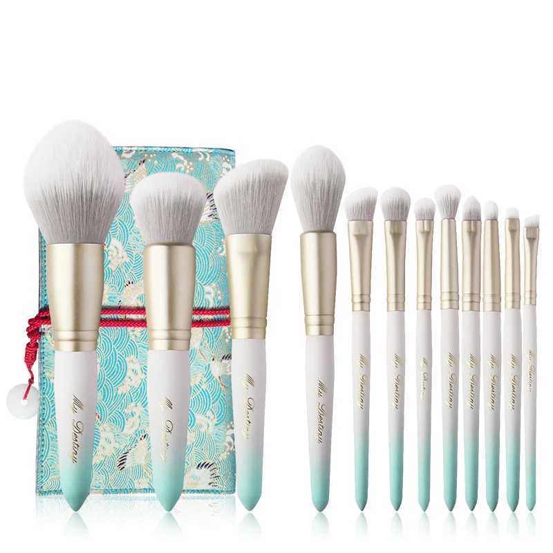 MyDestiny Ice White 12pcs Synthetic Hair Makeup Brush Set Super Soft Fiber Gradual Color Handle Includes Face and Eye Brush W250605