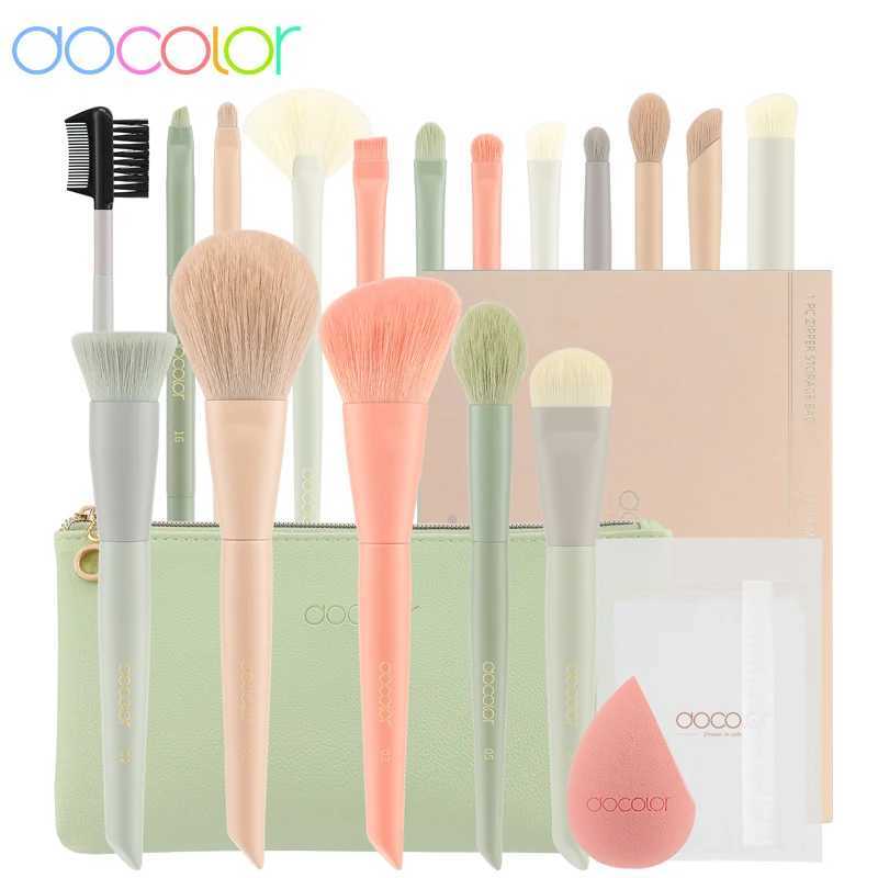 Docolor 17Pcs Makeup Brushes Set Eye Shadow B Powder Blending Foundation Cosmetic Brush With Makeup Sponges And Bag W250605