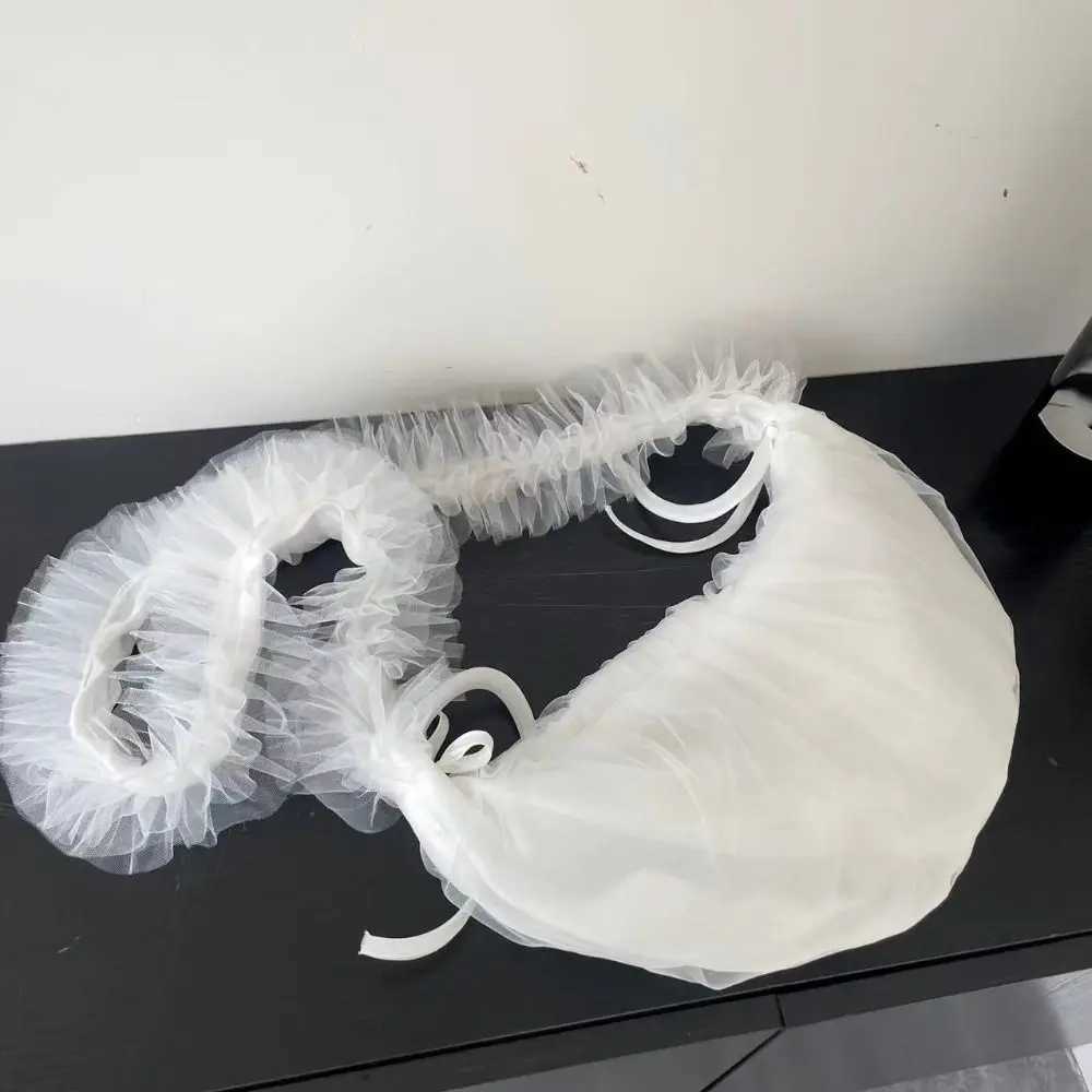 Drawstring Design Mesh Tote Bag Sweet Polyester Solid Color Lace Shoulder Bag Dumpling Shape Pleated Underarm Pouch Shopping XJ250605