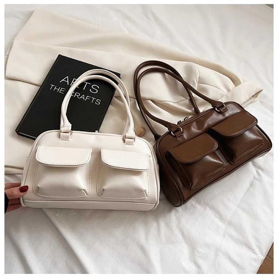 New Fi and Leisure Womens Handbag Versatile for Commuting Underarm Bag Double Front Pocket Handheld Shoulder Bag XJ250605