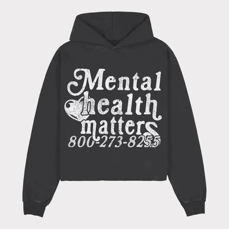Women Men Streetwear Oversized Couples Matters Print Sweatshirt Haruku Retro Mental Health Hoodies Goth Y2k Hoodie