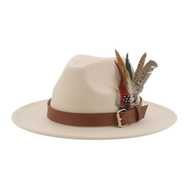 Hat Fedoras Winter Women Hats Men Felt Hat Feather Fashion Casual Wedding Decorate Men Women Fedora Chapeau Femme Bonnet 250605