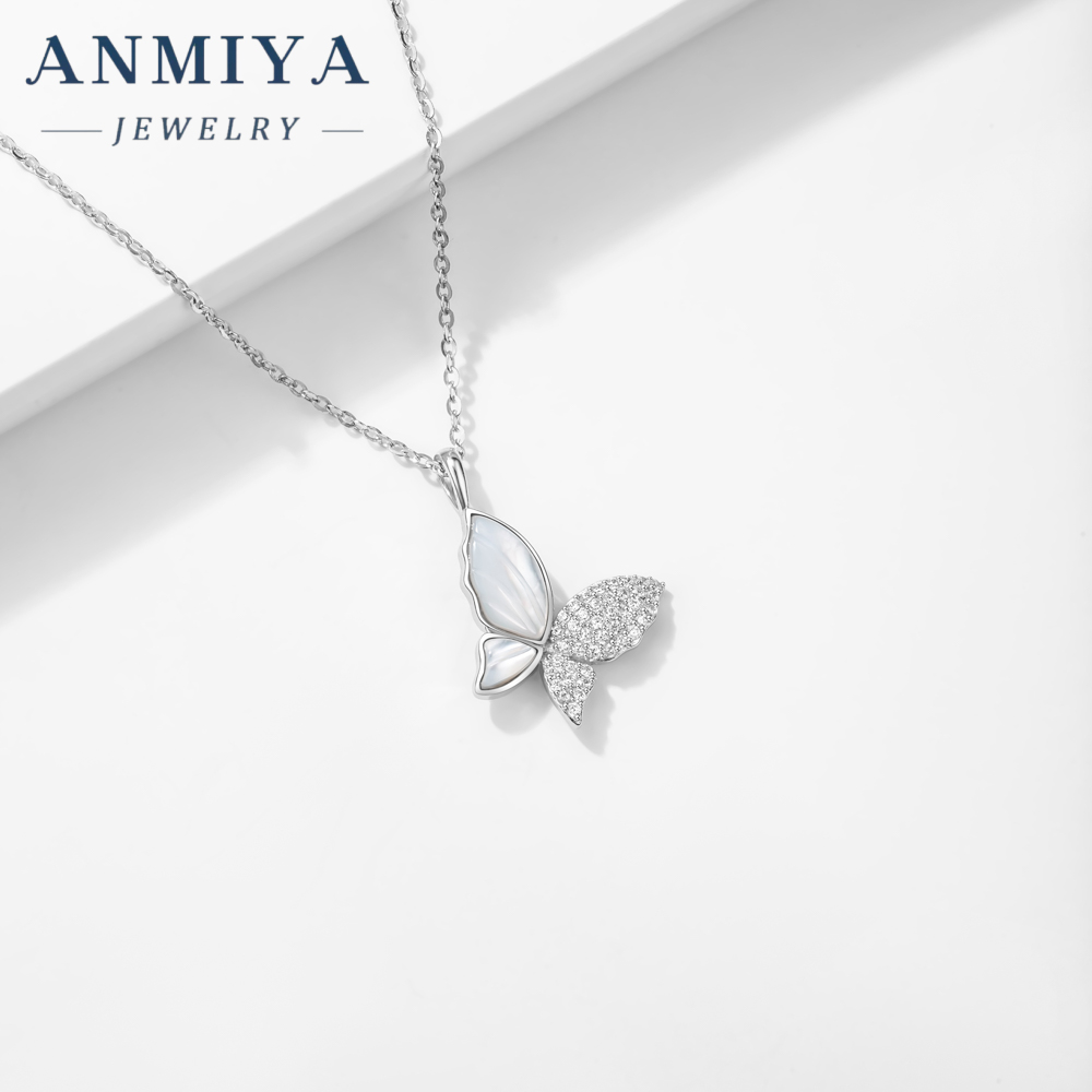 Butterfly Necklace Zircon 925 Sterling Silver Fashionable Jewelry Pendant on Link Chain for Gift