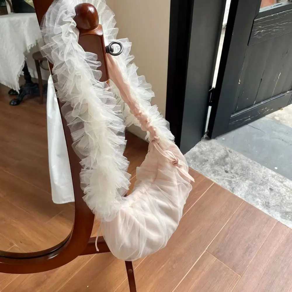 Drawstring Design Mesh Tote Bag Sweet Polyester Solid Color Lace Shoulder Bag Dumpling Shape Pleated Underarm Pouch Shopping XJ250605