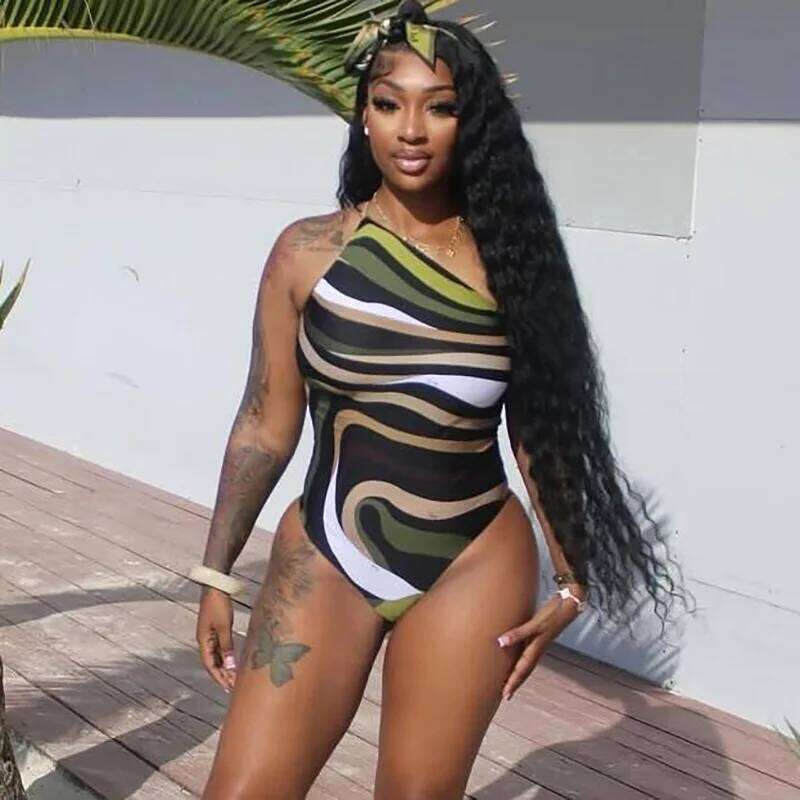 Summer's New Streetwear Creative Digital Printed Sleeveless Tie-up Backless Tight-fitting Jumpsuit