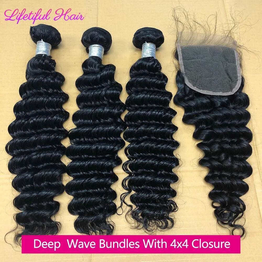 12A Loose Deep Wave With 4x4 Closure Curly 100% Human Extensions Raw Hair Bundles