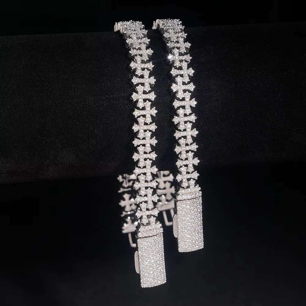 Moissanite 8mm 925 Silver Cross Chain VVS Moissanite Cuban Chain Rap Hip Hop Diamond Necklace Mens and Womens Rock Jewelry