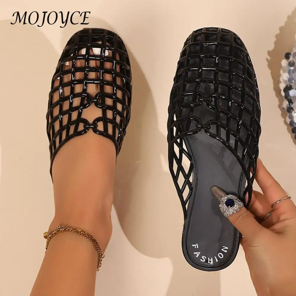 Women Jelly Flats Fashion SlipOn Closed Toe Beach Shoes Lightweight Casual Flat Sandals Breathable for Summer Beach 250605