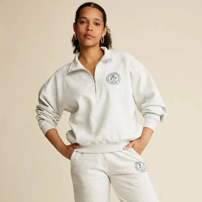 Autumn And Winter New North American Niche SR Stand Up Collar Zipper Chest Letter Printed Fleece Women's Hoodie