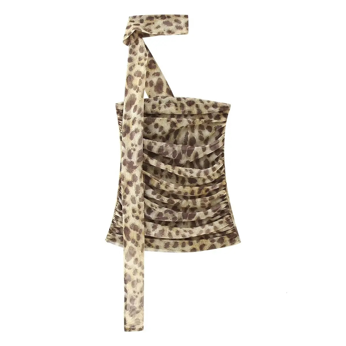 Tulle Printed Bandeau Top and Long Skirt Leopard Wear Women Summer Vacation Set Clothing 250605A