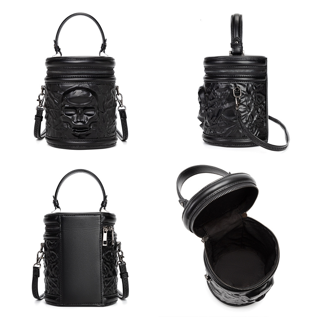 Cross border hot selling dark skull crossbody bag, European and American retro punk single shoulder foreskin designer bucket bag