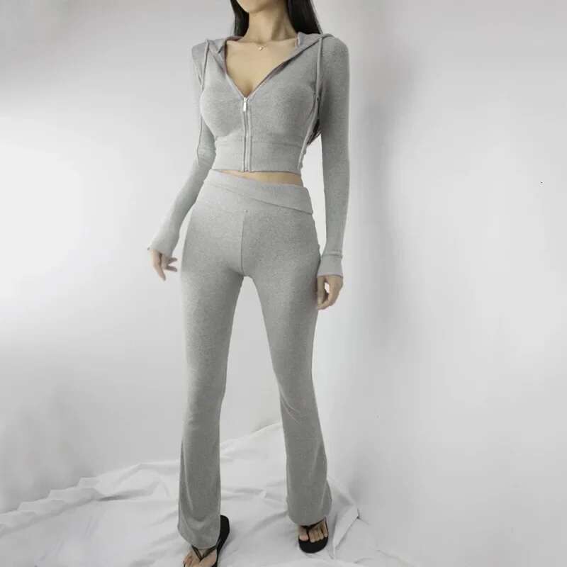 Korean Dongdaemunslims Women's Sexy Sports Suit Hooded Zip-Up Short Jacket Bell-Bottom Pants Slimming Effect