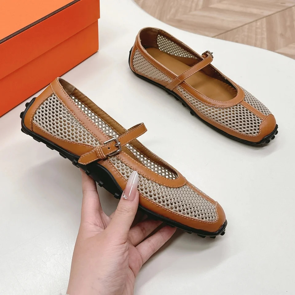 2025 est Arrial Handmade Shoes For Woman Mary Janes Mesh Round-Toe Buckle-Strap Woman Flats Casual Shoes Mules Botas Mujer 250603