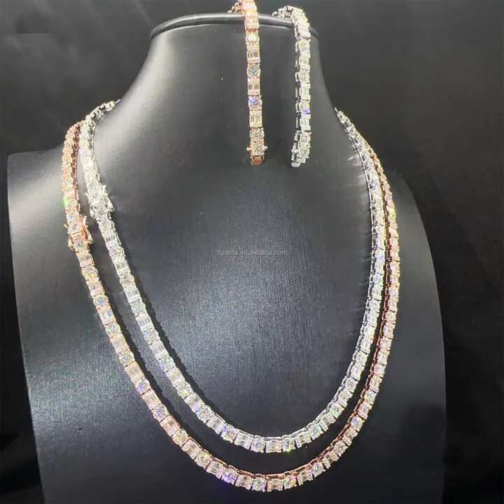 Best Selling 14k Gold Over 925 Silver Moissanite Tennis Chain 2mm/3mm/4mm/5mm VVS Diamond Cut Dainty Necklace for Women