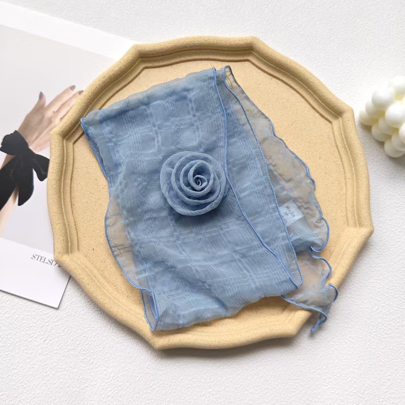 T890 new style small scarf with flowers gentle solid color silk scarf linen triangle scarf female summer all-match solid color neck protection small s