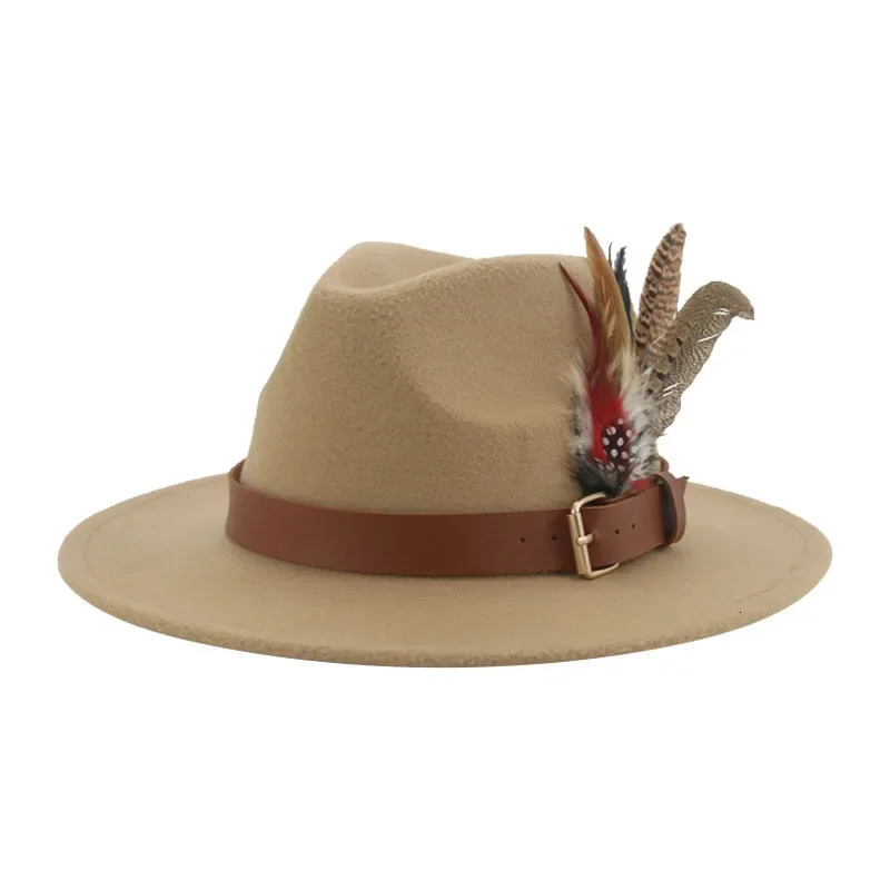 Hat Fedoras Winter Women Hats Men Felt Hat Feather Fashion Casual Wedding Decorate Men Women Fedora Chapeau Femme Bonnet 250605