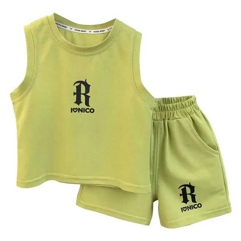 Boys And Girl Tank Top Set 2025 New Fashionable Baby Summer Sleeveless Clothing Set Childrens Handsome Sports Two Piece Set R250605