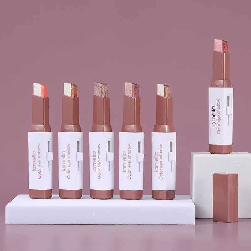 Vibrant Dual-Color Shimmer Eyeshadow Stick - Long-Lasting Waterproof Cream Eyeshadow Pencil for Party Eye Makeup - Brown Coral W250605