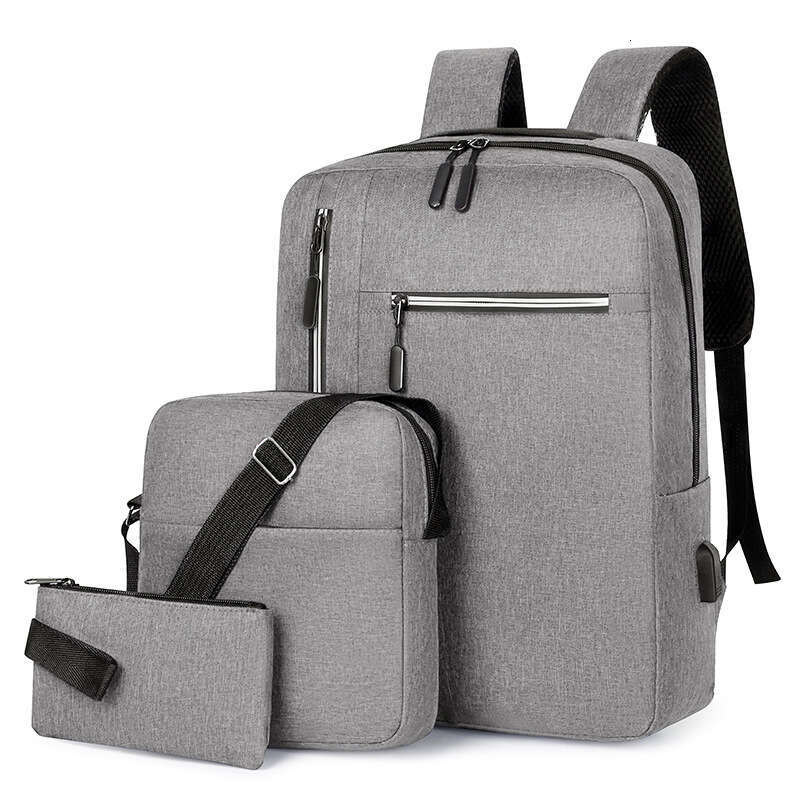 New Men's Business Backpack USB Charging Casual Women's Student School Simple Fashion Laptop Bag Three-Piece Set