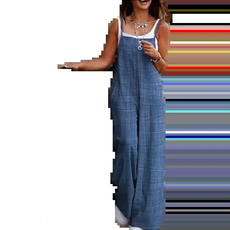 Womens Sleeveless Jumpsuit with Suspender Loose Casual Pocket Monochromatic Summer 250603