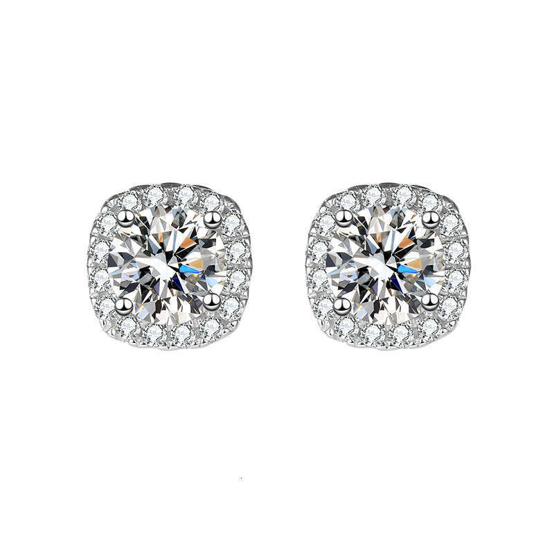 DHGADGETS 925 Sterling Silver Princess Cut Moissanite Stud Earrings Square Halo CZ Setting for Women Elegant Jewelry