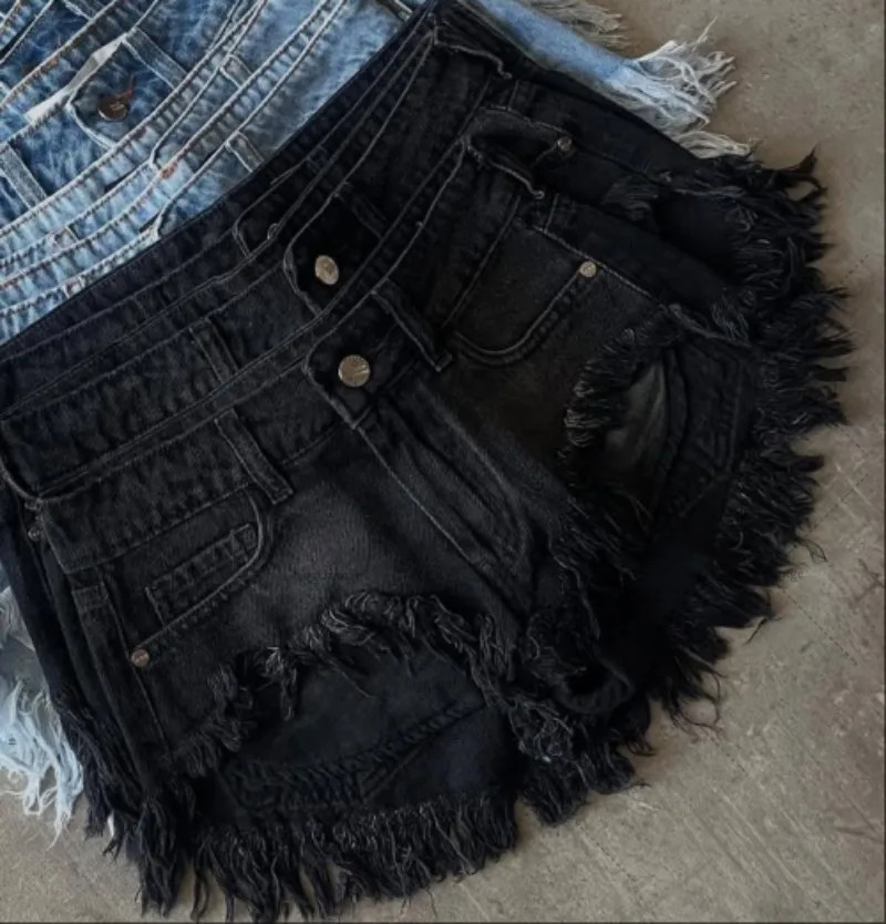Sexy Solid Color Hair Jeans Shorts Women American Street Fashion Washing Pants Lowwaisted Girl Hip Shorts 250604