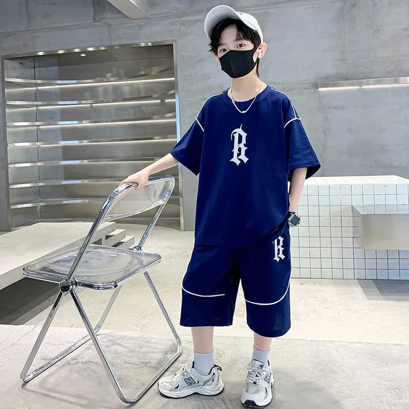 Hot Sale Teen Boys Summer Clothing Set Tshirt Shorts Costume Suit Kids Fashion Streetwear Outfit Teenage Child Letter Tracksuit R250605