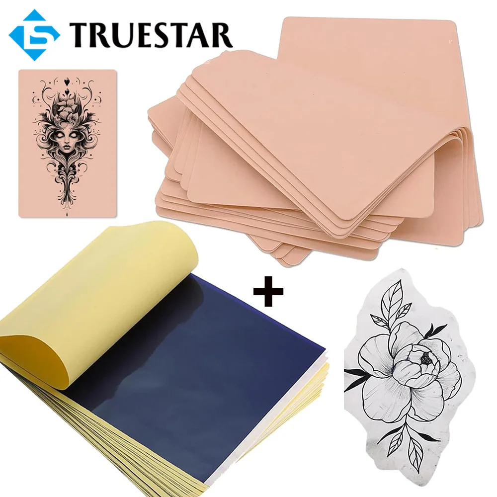 Tattoo Practice Skin and Tattoo Transfer Paper Kit Double Sided Fake Skin with Stencil Paper Set anent Makeup Tattoo Supply 250604