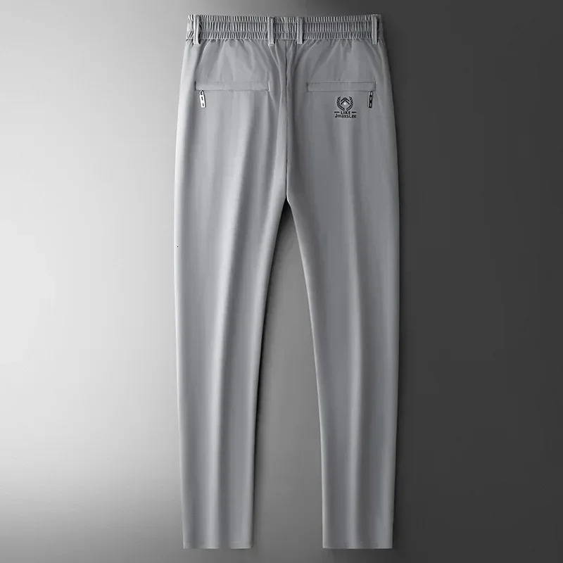 2024 Summer Soft Ice Silk Fabric Mens Thin Casual Pants Koreanstyle Fashion Straight High Stretch Trousers Male 250605Z