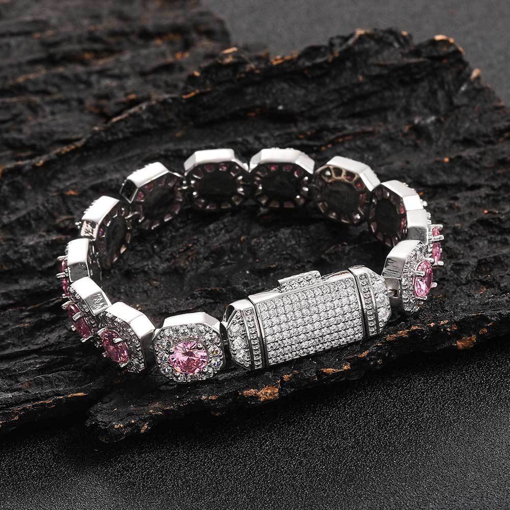 Chaopai Color Moissanite Bracelet 12mm Flip Cap Buckle Rock Sugar Chain Hip Hop Mens Bracelet Jewelry