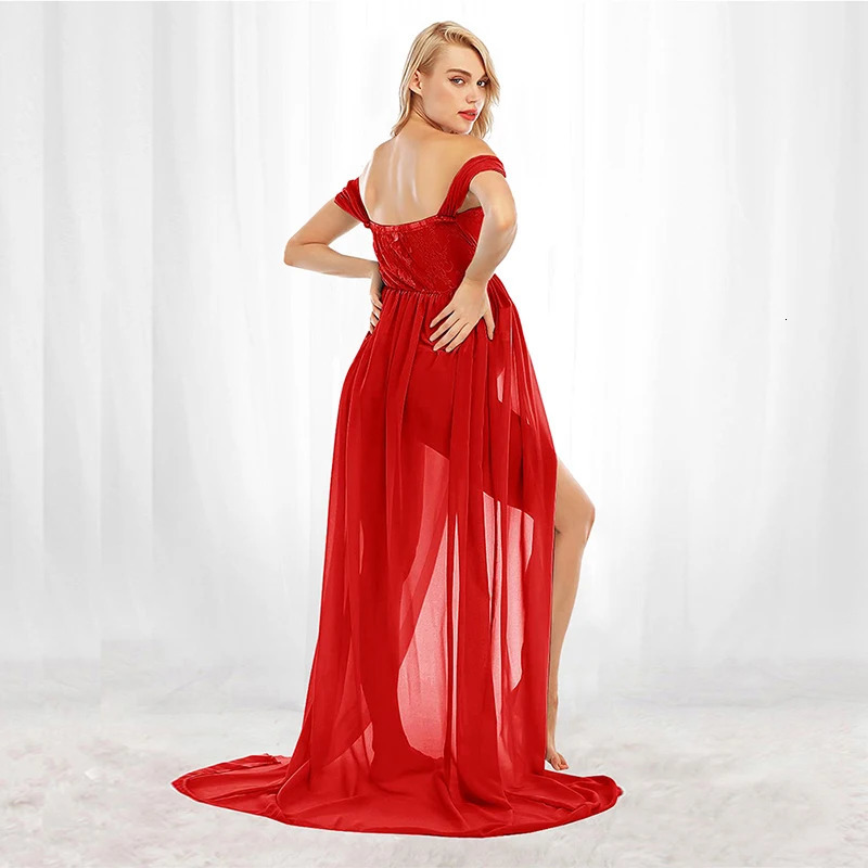 Maternity Lace Dress Sexy Gown Off Shoulder Long Pregnancy Dress Po Shooting Women Fancy Clothing Slit Dress for Poshoot 250530