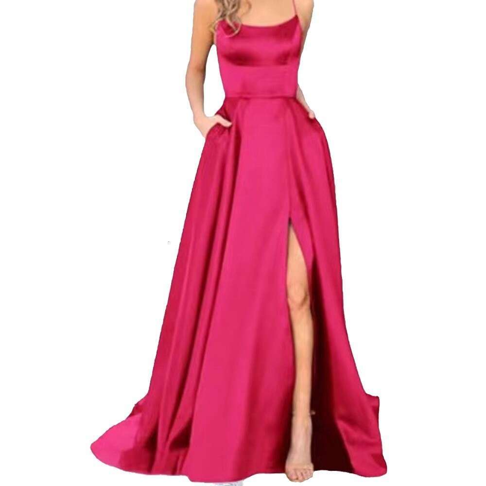 Solid color European and American long skirt slimming off-shoulder, fashionable bridesmaid group evening dress 2025 new casual versatile fashion cloth