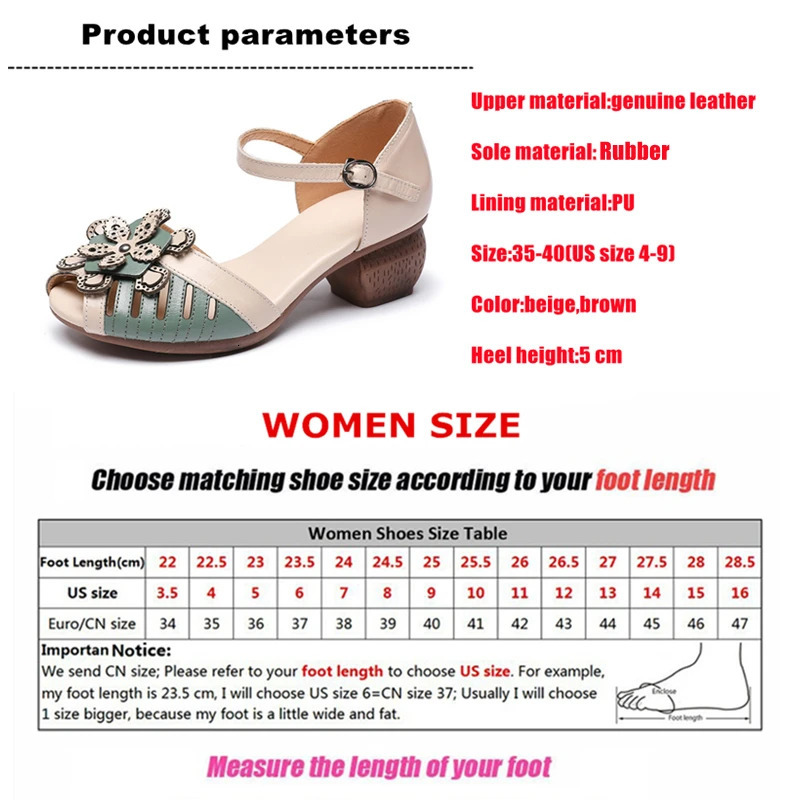 WOIZGIC Women Mother Ladies Female Genuine Leather Sandals Shoes Platform Summer Cool Beach Retro Flowers High Heel Buckle Strap 250605