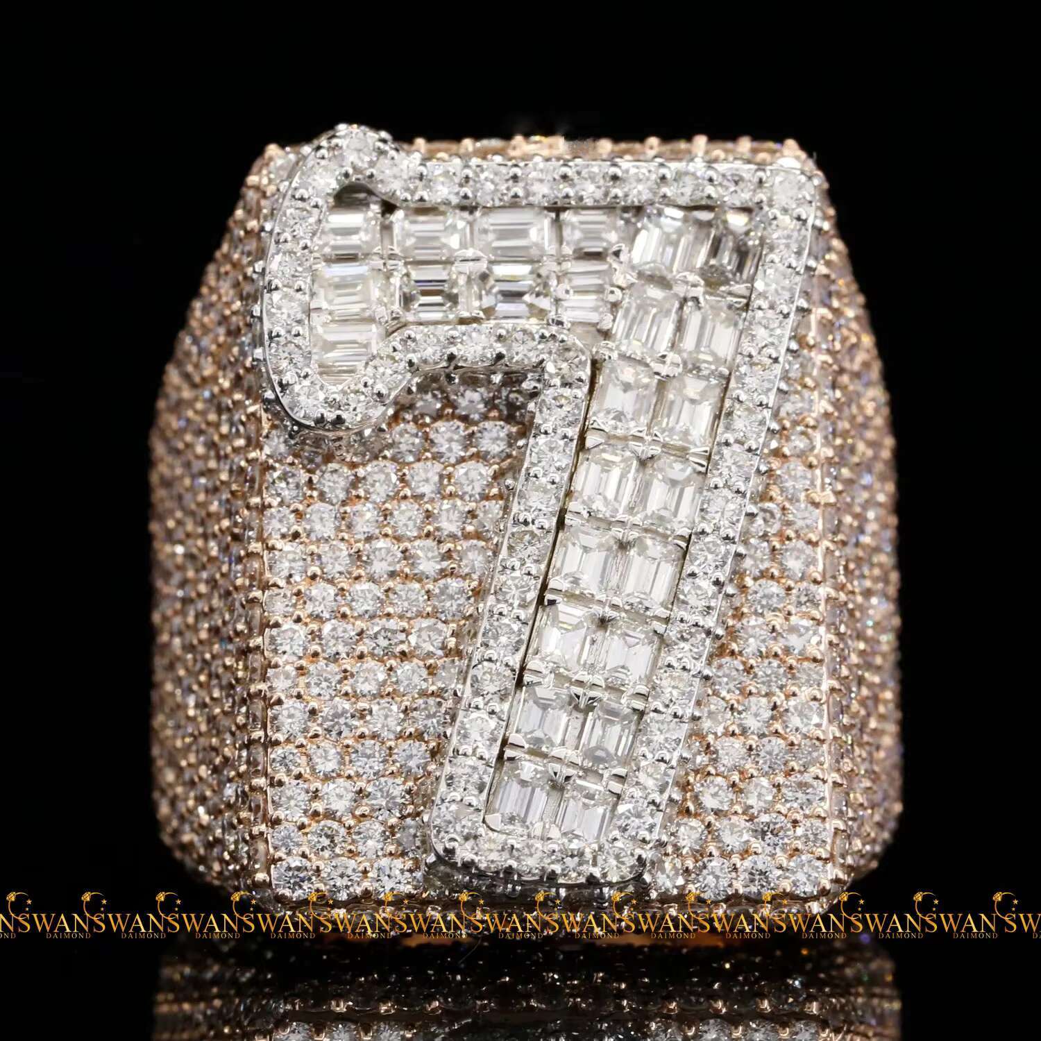 Hip Hop Round and Emerald Cut VVs Original Moissanite Diamonds Iced Out 7 Number Luxury 925 Silver Ring for Men