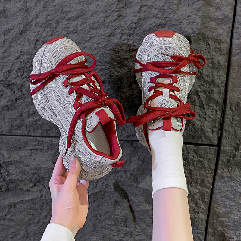 Brand Designer Women Sneakers Thick Bottom Platform High Heel Casual Trainers Mixed Color Runway Casual Shoes Outdoor Luxury Diamond Running Shoes Lar