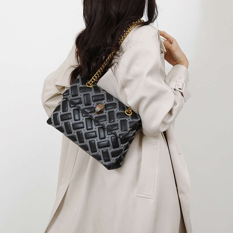 Spring Summer Small Square Color-Block Quilted Chain Eagle Head Women's Light Luxury Shoulder Crossbody Bag