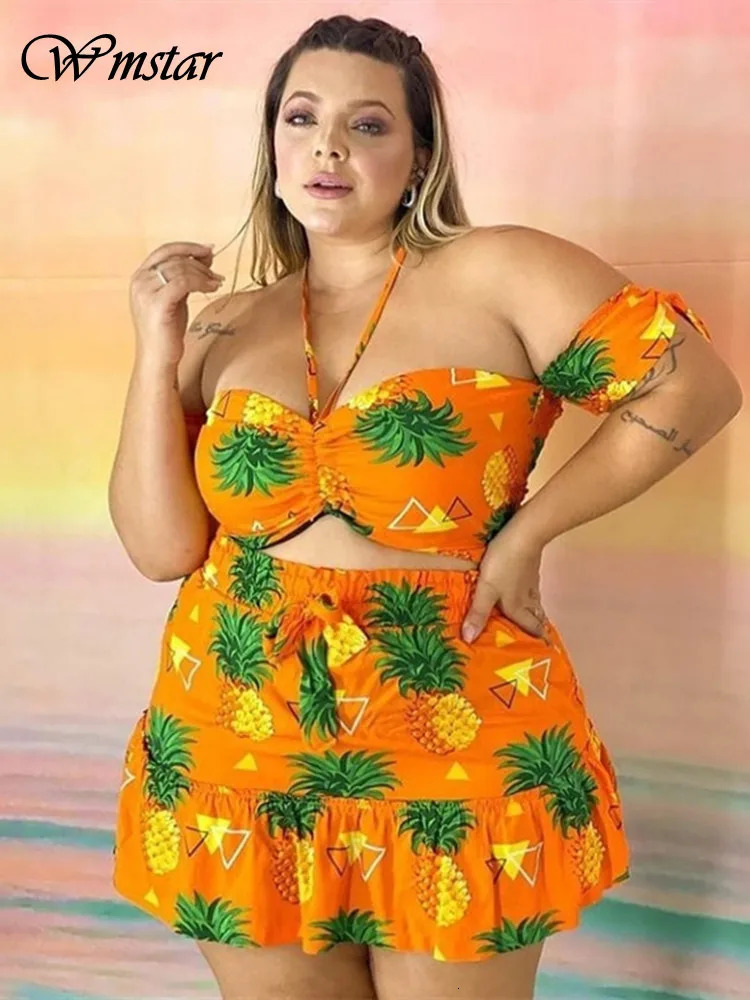 Wmstar Plus Size Dress Sets 2 Piece Outfits Slip Crop Top and Skirt Sexy Summer Beach Matching Suit Wholesale Drop 2024 250603