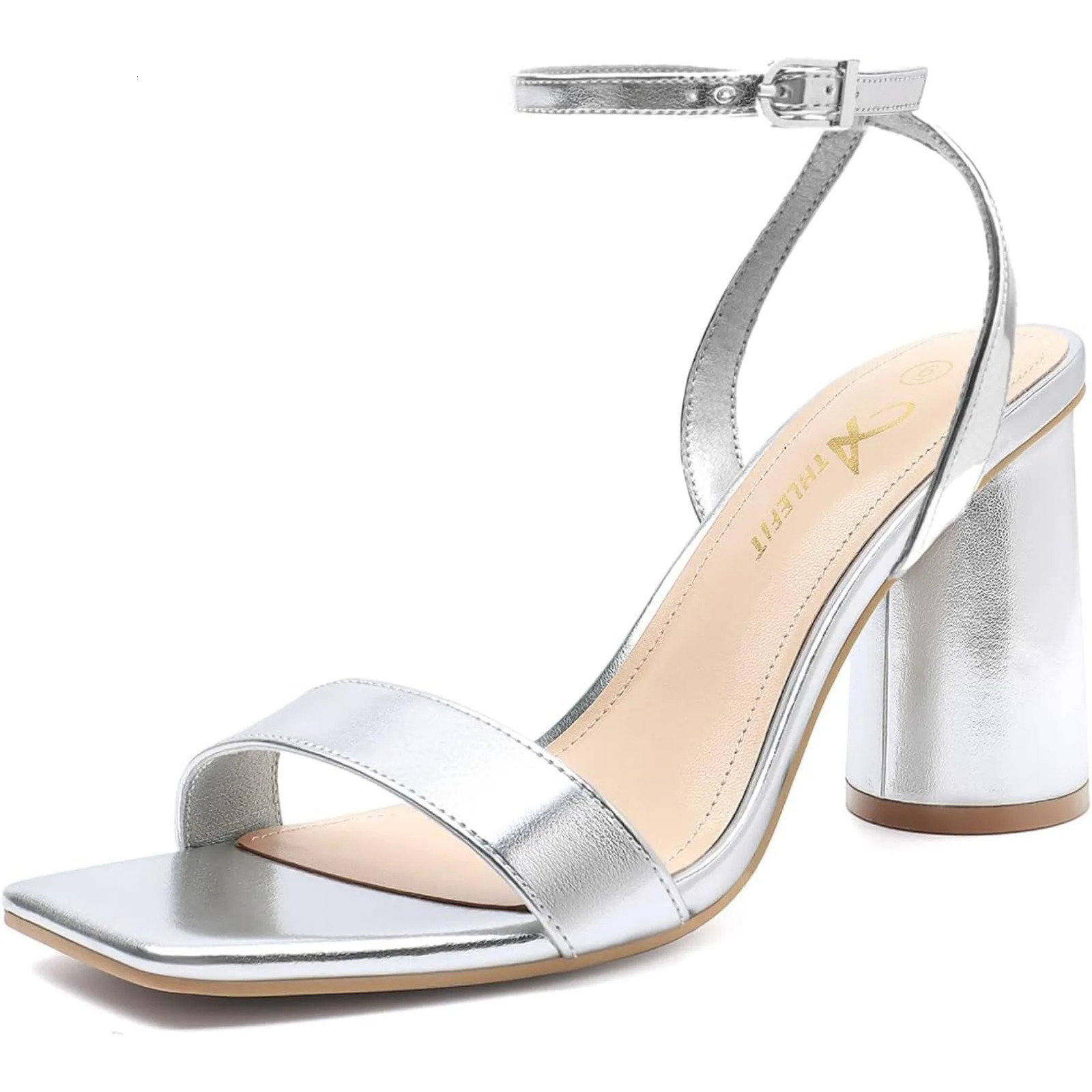 Womens Strappy Chunky Block Heels Fashion Square Open Toe Heeled Sandals Ankle Strap Wedding Party Shoes 250605