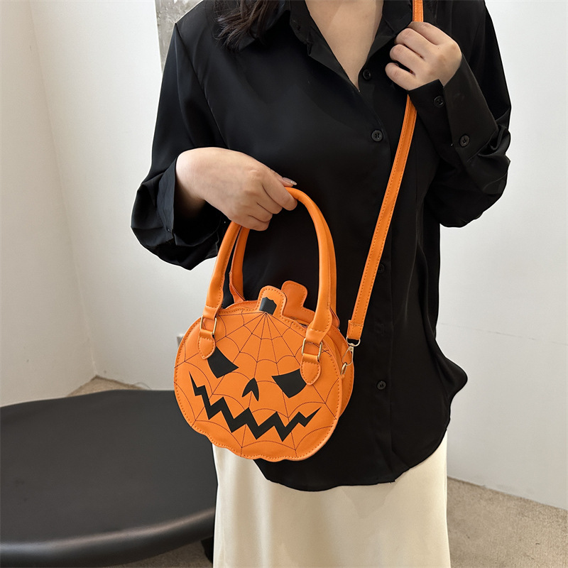 designer Halloween Spooky Pumpkin Bag 2025 Casual Fashion Color Block Creative Patchwork Women's Shoulder Bag Cartoon Crossbody Bag