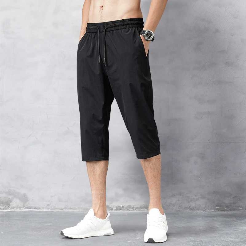 Summer Cropped Trousers for Men Ice-Feel Breathable Stretch Trousers Casual Versatile Shorts XJ250605